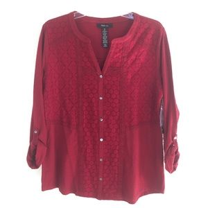 Style & Co Deep Scarlet Red Tab Sleeve Lace Top
